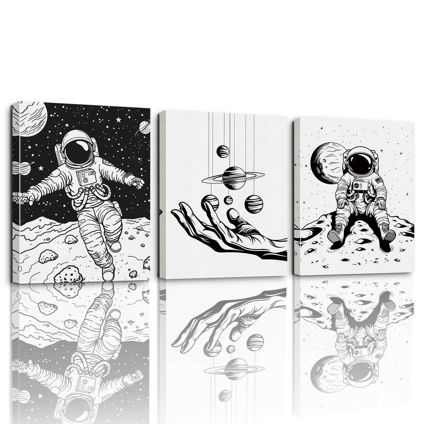 WKYAER 3 Pieces Canvas Wall Art, Creative Astronaut and Outer Space Poster Prints, Artwork for Home Office, Space Room Bedroom, Teen Boy Girl Room Decor