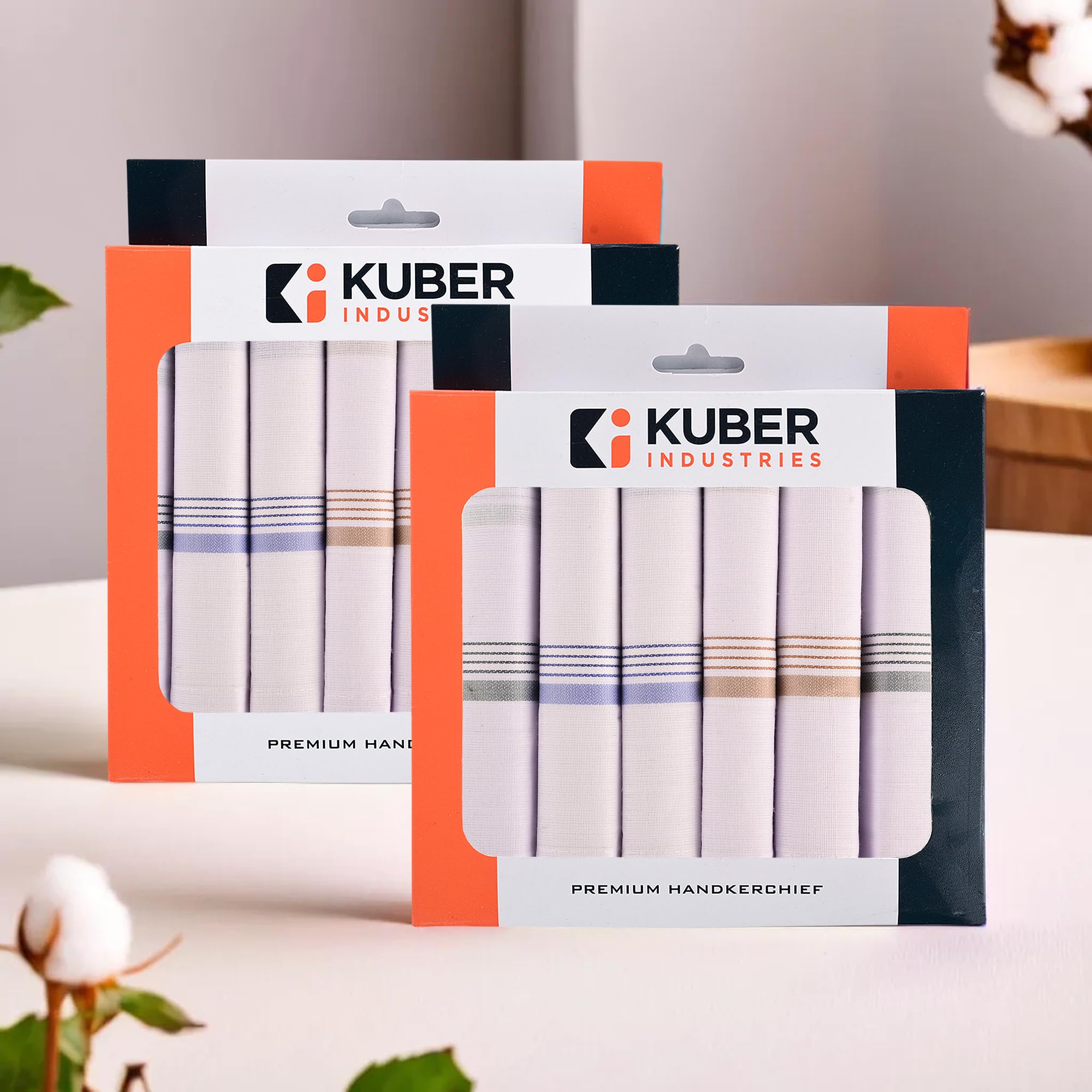 Kuber Industries (Set of 12) Premium Cotton Soft Handkerchief For Men With Box | Rumal For Boy's | Hanky For Men | Border 325 | White