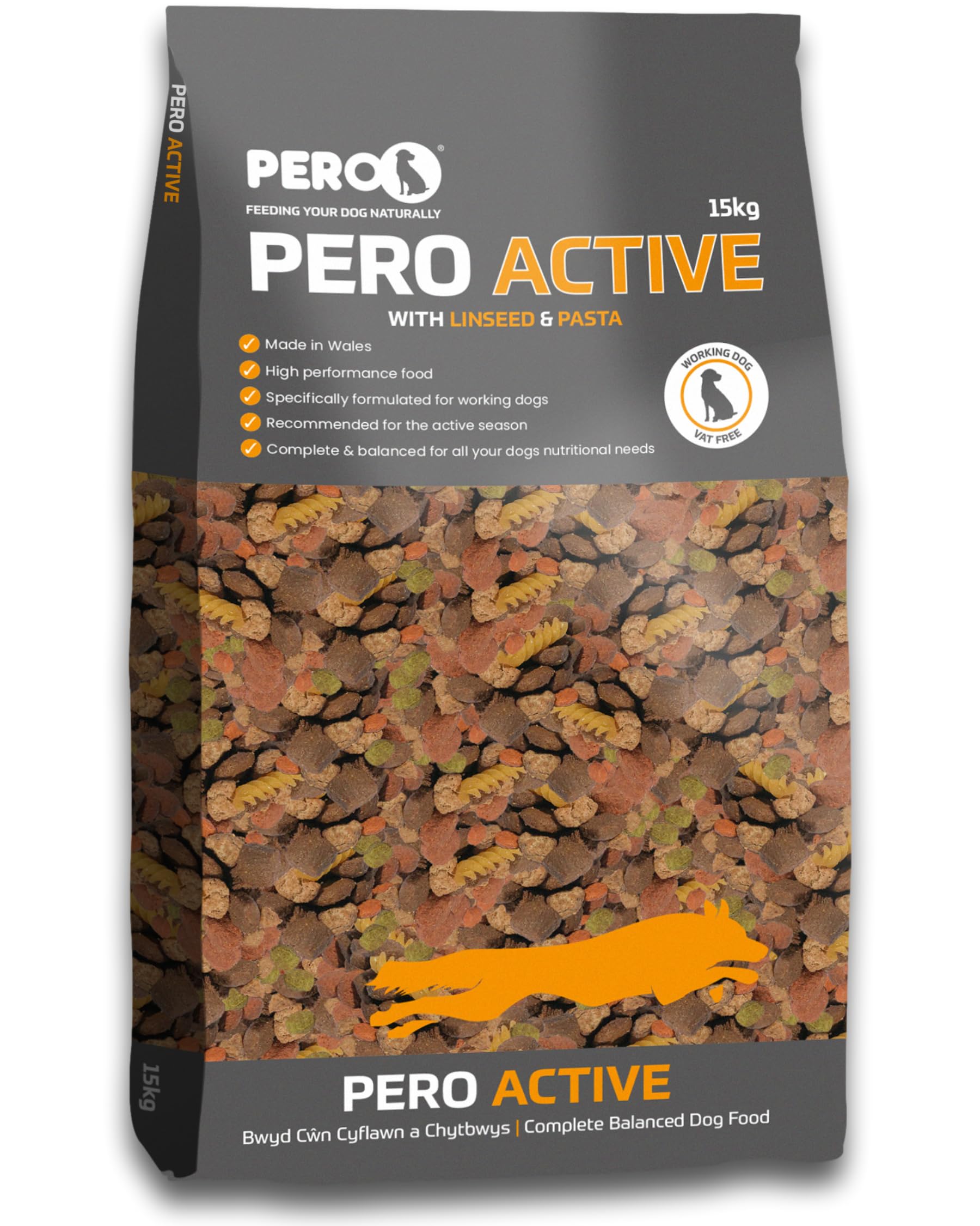 Pero Working Dog Food – Active – Complete Dry Dog Food with Pasta, Fish Meal & Oils – For Active Working Dogs (15kg)