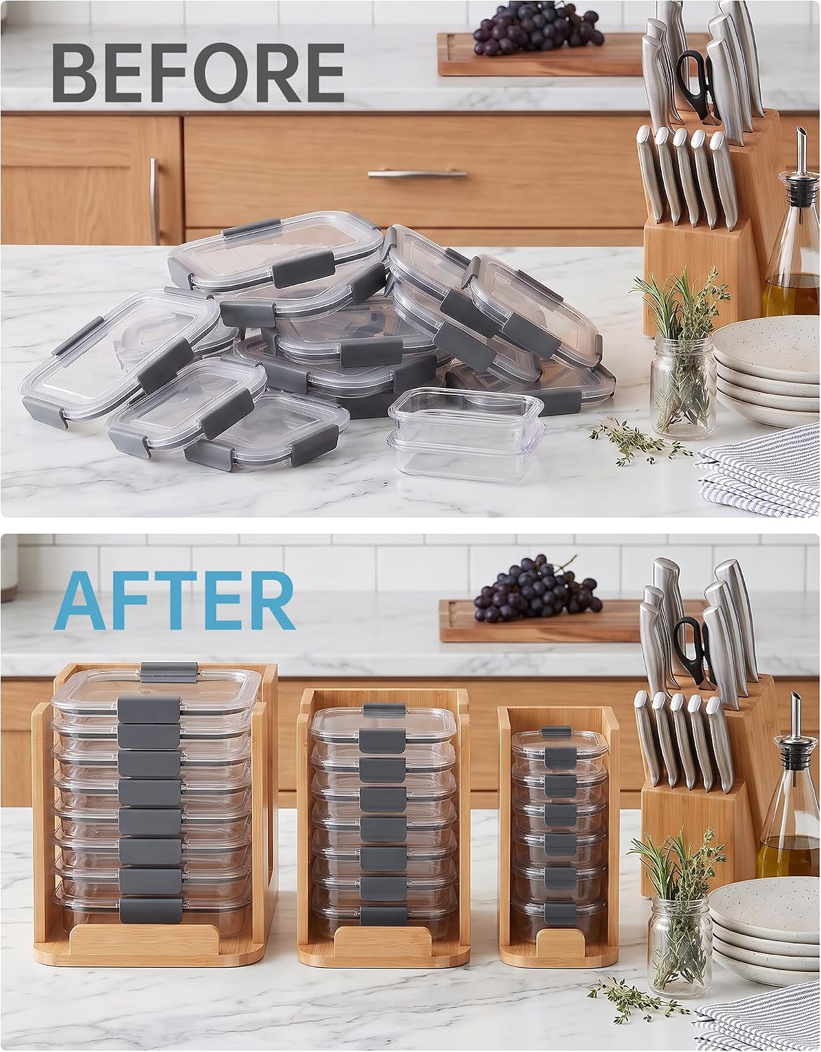 NiHome Lid Organizer for Rubbermaid Brilliance, Bamboo, 3-Pc Set