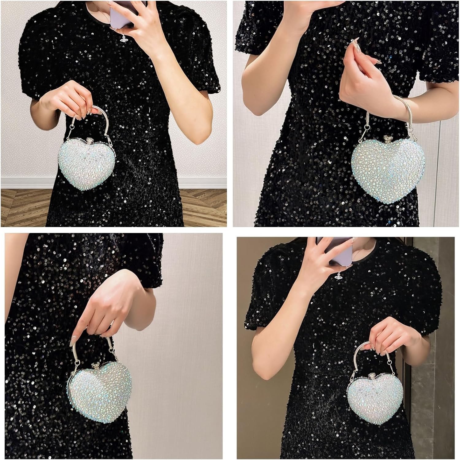 Mini Heart Rhinestone Purse - Wedding Clutch Bag for Dinner Party
