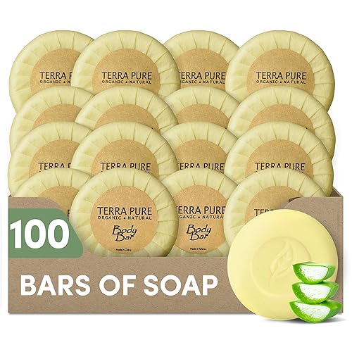 Terra Pure Jabón de bar, artículos de hotel, tamaño de viaje, 1.25 onzas (paquete de 100)