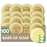 Terra Pure Travel Size Hotel Bar Soap 100 Count 1.25 oz Body Bars Guest Amenities for Hotels Vacation Rentals and Short Term Rentals Paraben Free Green Tea Scent Infused with Aloe and Olive Oil