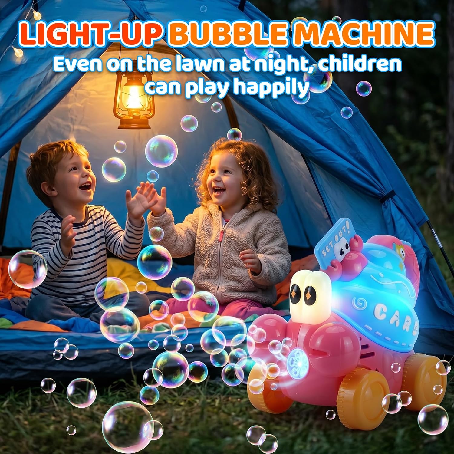 Crab Bubble Machine for Kids,Handheld or Push Bubble Maker Blower,Bubble Lawn Mower W/Lights,Outdoor Toys Birthday Gift for Toddlers Boys Girls 3 4 5 6 Years Old (USB Rechargeable) image 3