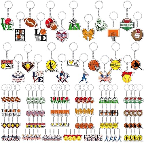 Tondiamo 100 Pcs Sports Keychains Bulk, 25 Styles Acrylic Football