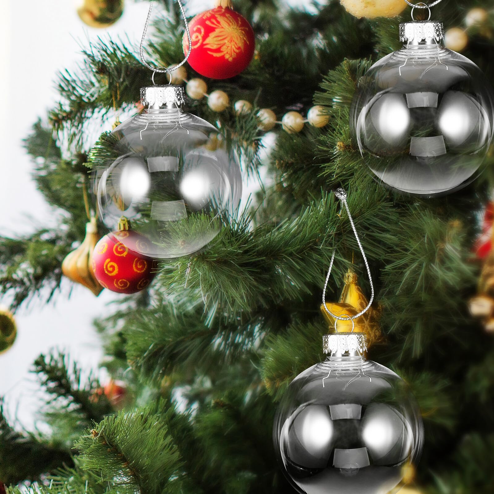Healeved Transparente Weihnachtskugeln zum Aufhängen 20 Stück 8cm Hohlkugeln aus Kunststoff Selbstgemacht Baumschmuck für Weihnachtsdeko und Party