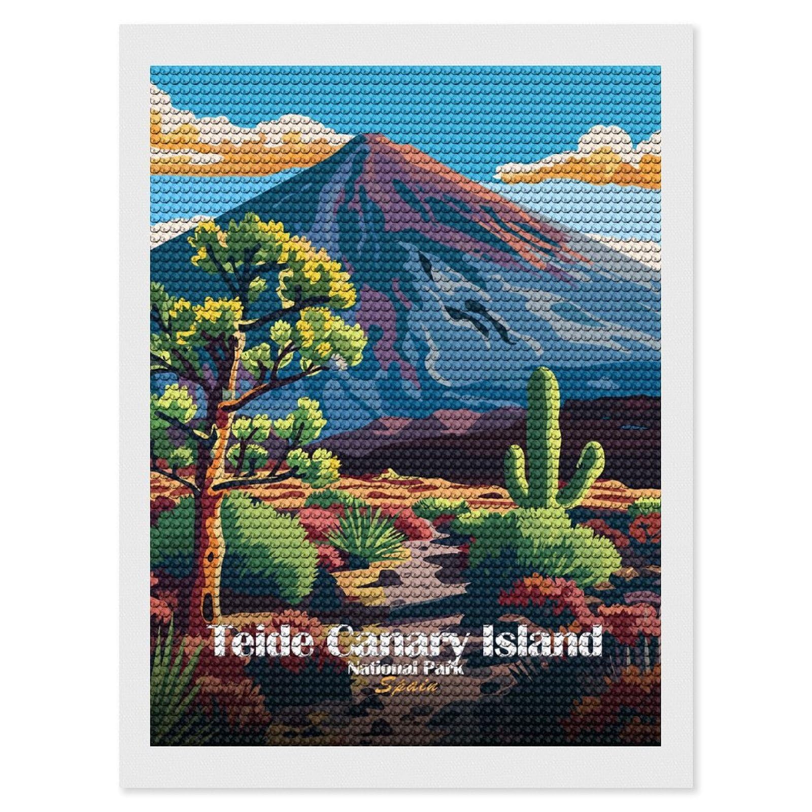 Junmoney Teide Canary Island National Park Spain Diamond Art Canvas 12"x16", Full Kit Included, Bedroom Decor, for Beginners, Thoughtful Handmade Gift