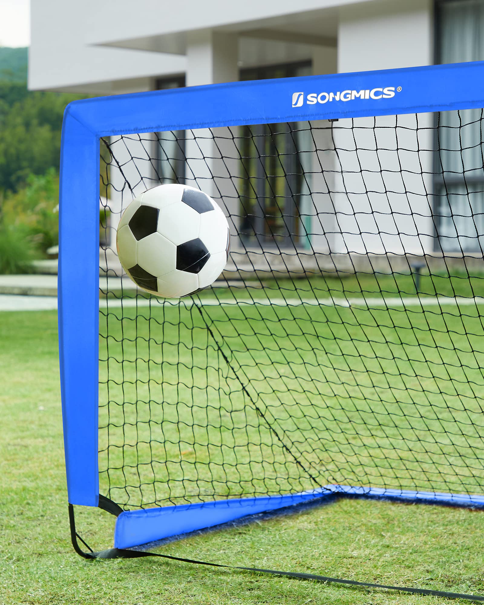 SONGMICS Set di 2 Porte da Calcio Pieghevoli per Bambini, Montaggio Veloce, in Giardino Parco Spiaggia, in Fibra di Vetro Elastico, Tessuto Oxford e Poliestere