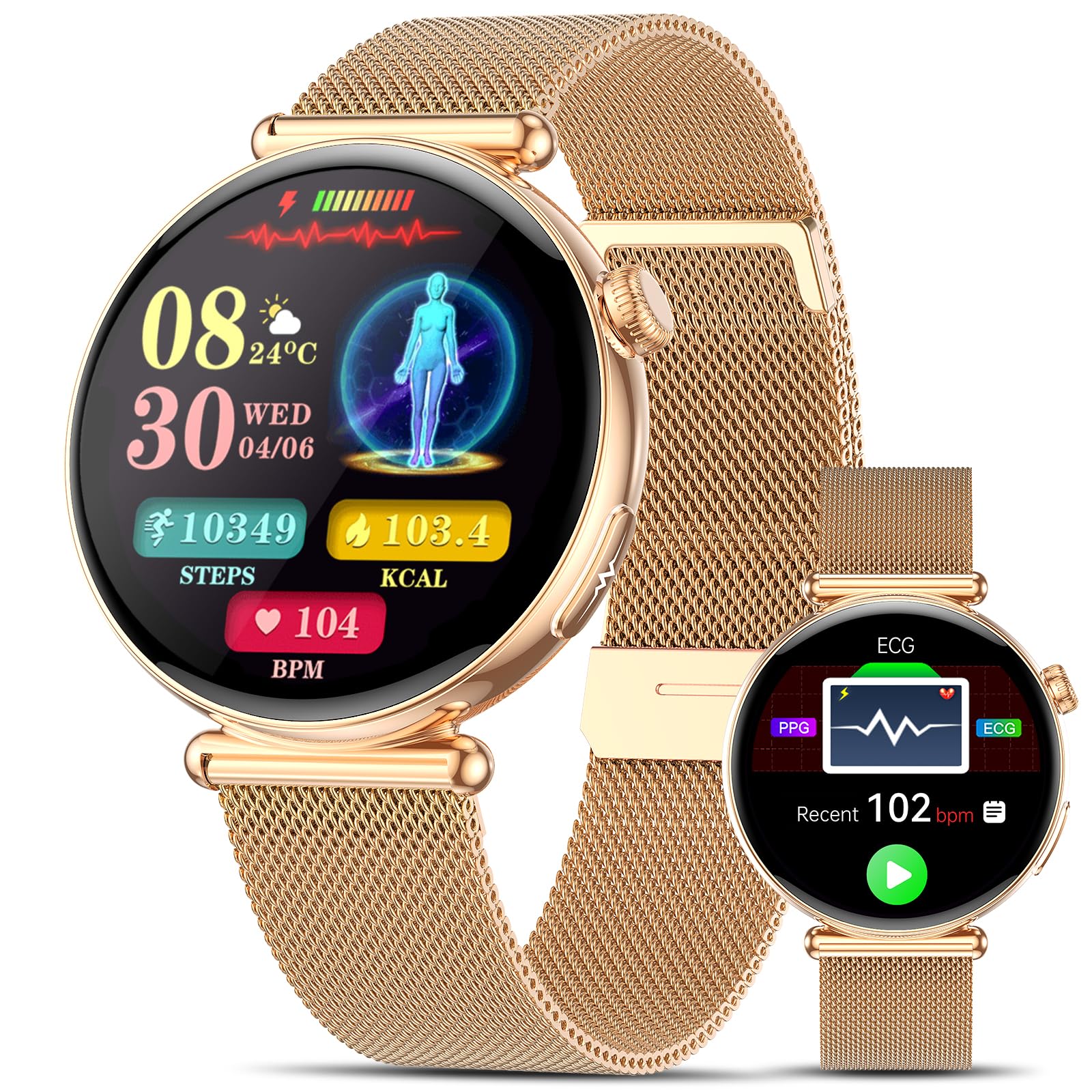 Marsyu 2026 Women's Smart Watch with ECG+HRV, 1.32" AMOLED AI-GPT Smartwatch with Bluetooth Calls/Heart Rate/SPO2/Menstrual Cycle, Sports Watch(IP68) for Android/iOS
