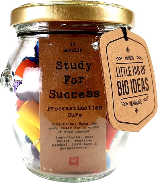 Study for Success Procrastination Cure Jar  Thoughtful & Motivational Gift - Unique Novelty Gift, Study Gift Idea, Student Gifts, Uni Gift, Starting University, Starting College Gift (Standard)