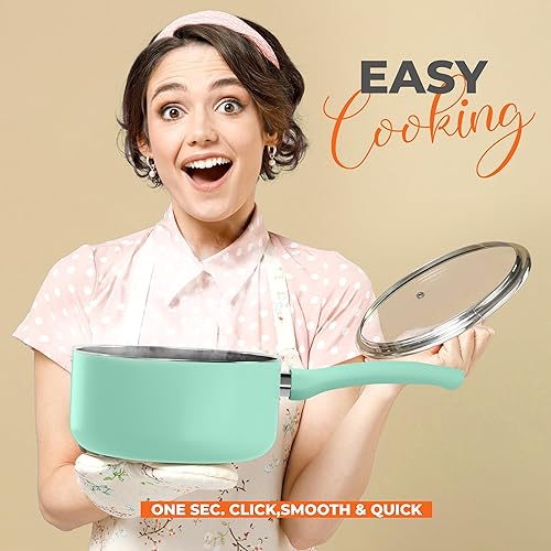 Miniatura 5 de Utopia Kitchen Cacerola antiadherente con mango desmontable de 2 cuartos de galón con tapa de vidrio, uso multiusos para el hogar, cocina o