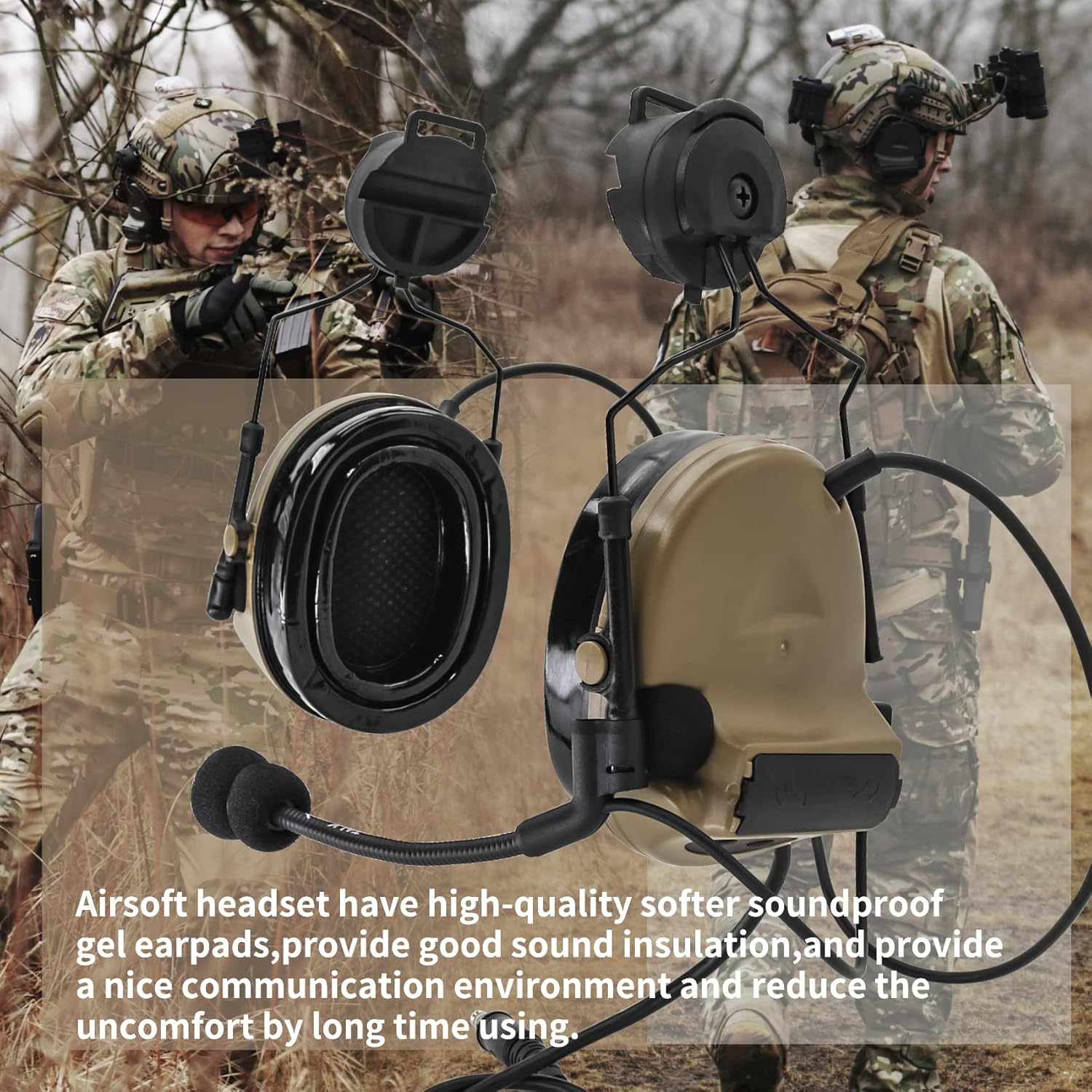 Tactical Headset with ARC Rail Adapter Hearing Protection with Gel Ear Pads for Airsoft Sports