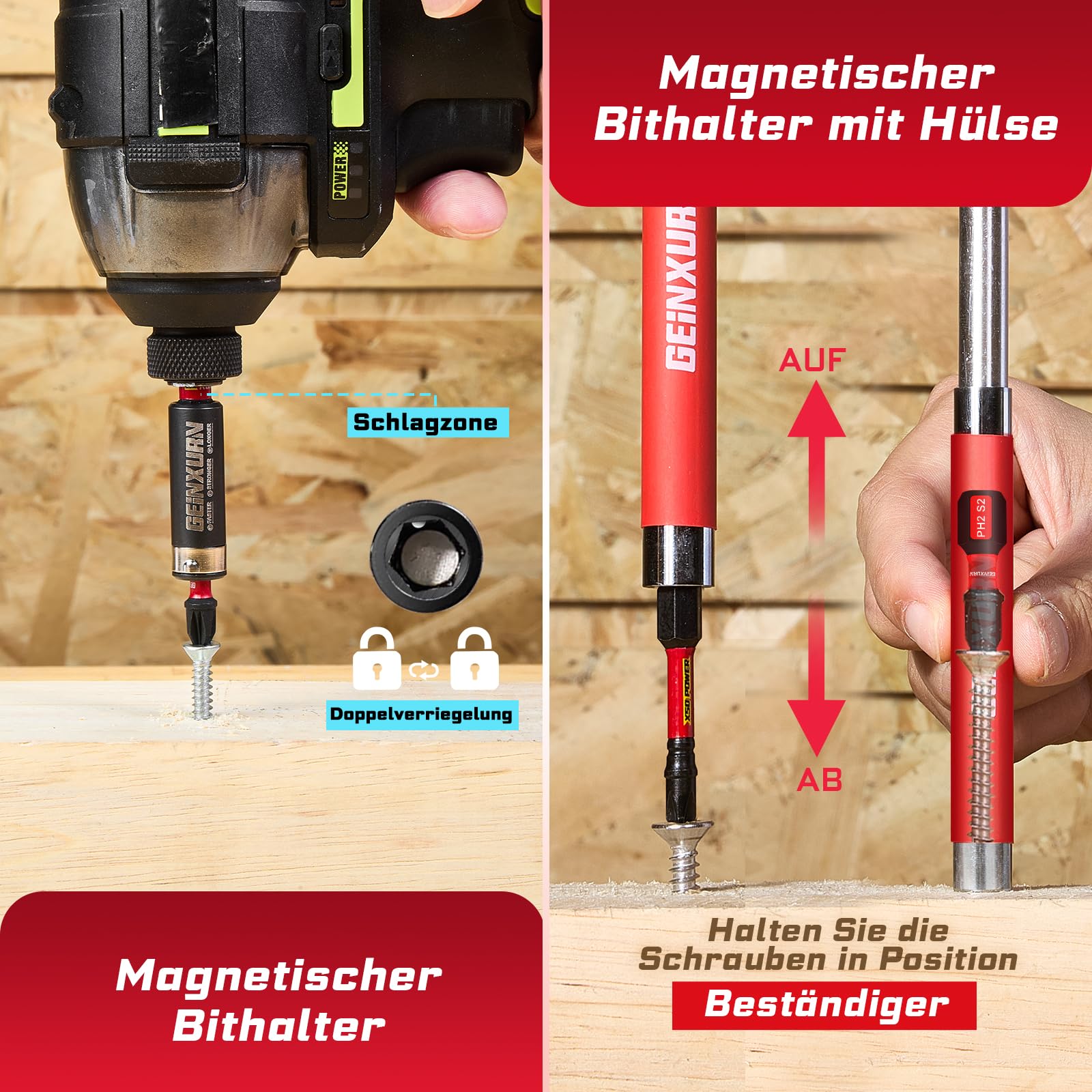 Geinxurn Juego de 44 puntas de destornillador, incluye puntas de destornillador de impacto, mini llave, taladro escalonado, soporte de brocas de impacto métricas y unidad de enchufe con caja de