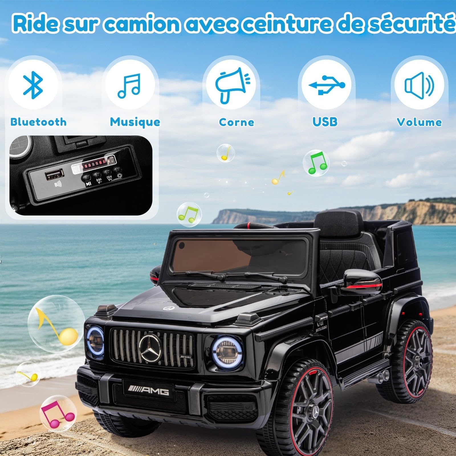 LALAHO Voiture électrique pour Enfants G63，Véhicule Electrique Enfant 3 à 6 Ans avec Télécommande 2.4G，2 Portes avec MP3 (Noir)