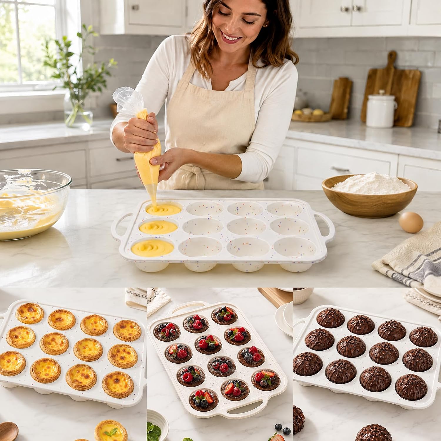 4 Pieces Silicone Muffin Pans for Baking, 12 Cups Regular and 24 Cups Mini Silicone Cupcake Pan Tray with Metal Reinforced Frame, Nonstick Silicone Baking Molds Muffin Tin for Homemade Muffin, Cupcake