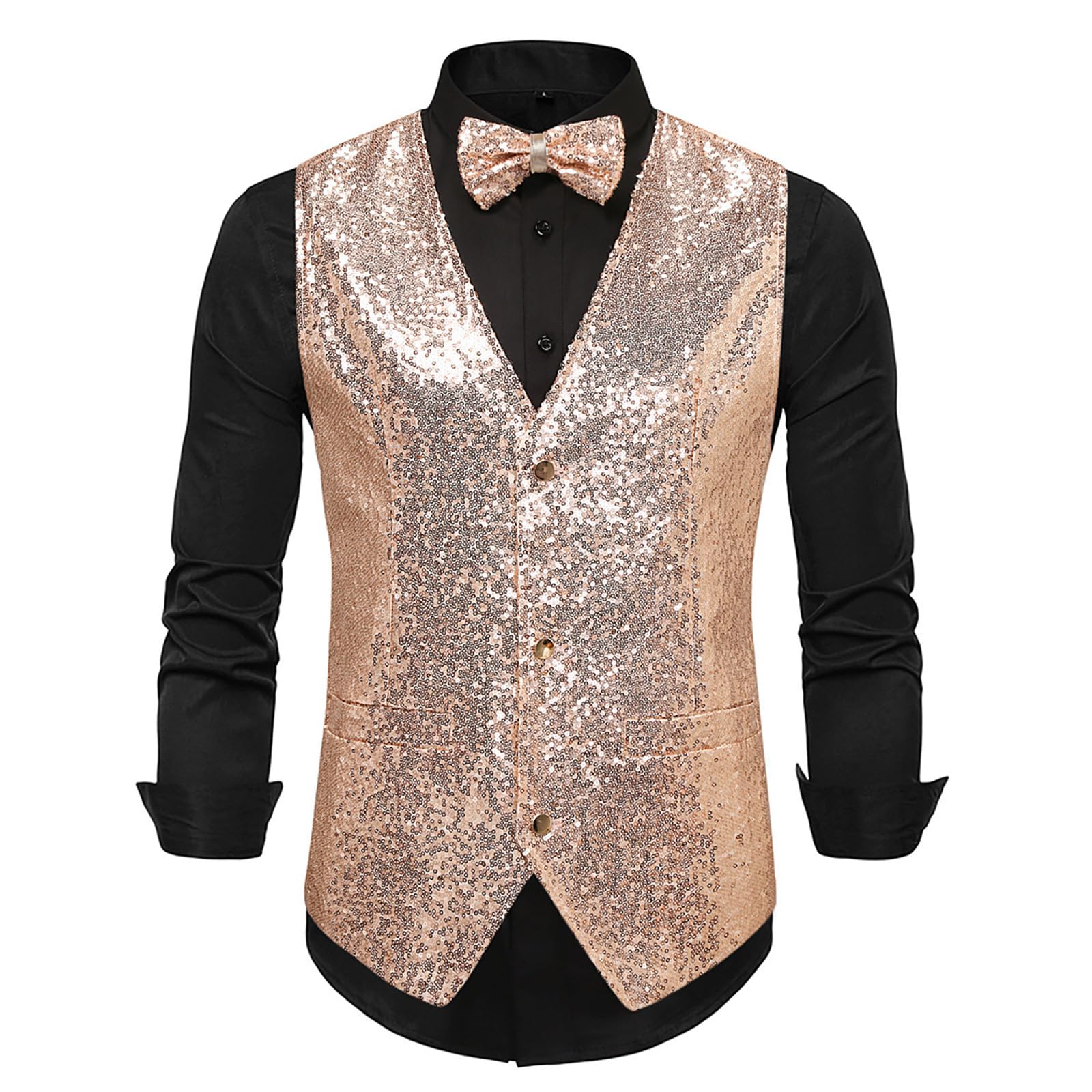 Men's Sparkly Sequin Waistcoat Set with Bow Tie, Ideal for Stage Shows, Hosting & Studio Photography, Sizes S, M, L, XL, XXL, XXXL