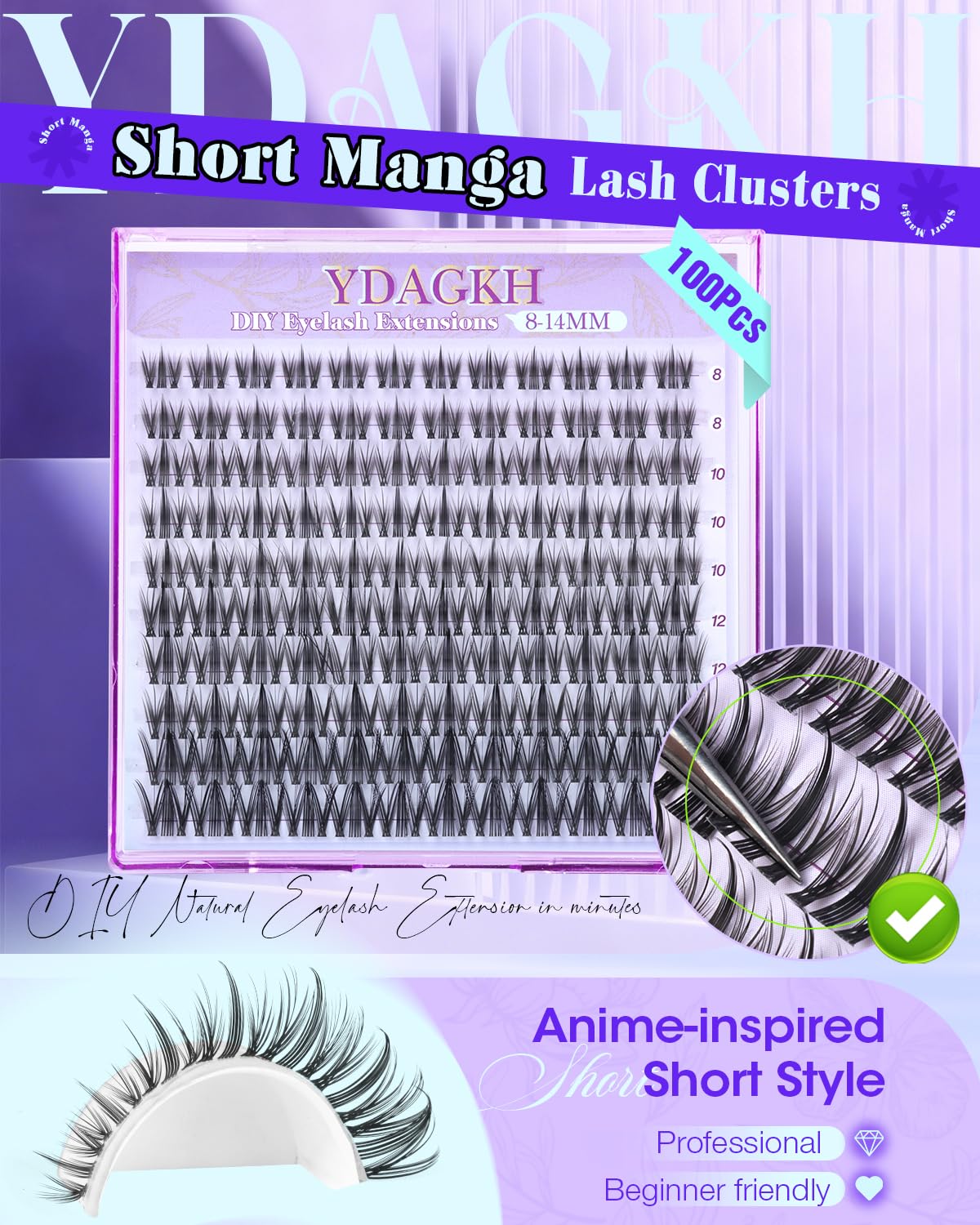 Wispy Cluster Lashes Manga Lashes Cluster Short 8-14mm Natural Individual Eyelashes Anime Cluster Eyelash Extensions Spiky DIY Salon Lash Extension Fairy Doll Lashes with Spikes Invisible Band image 4