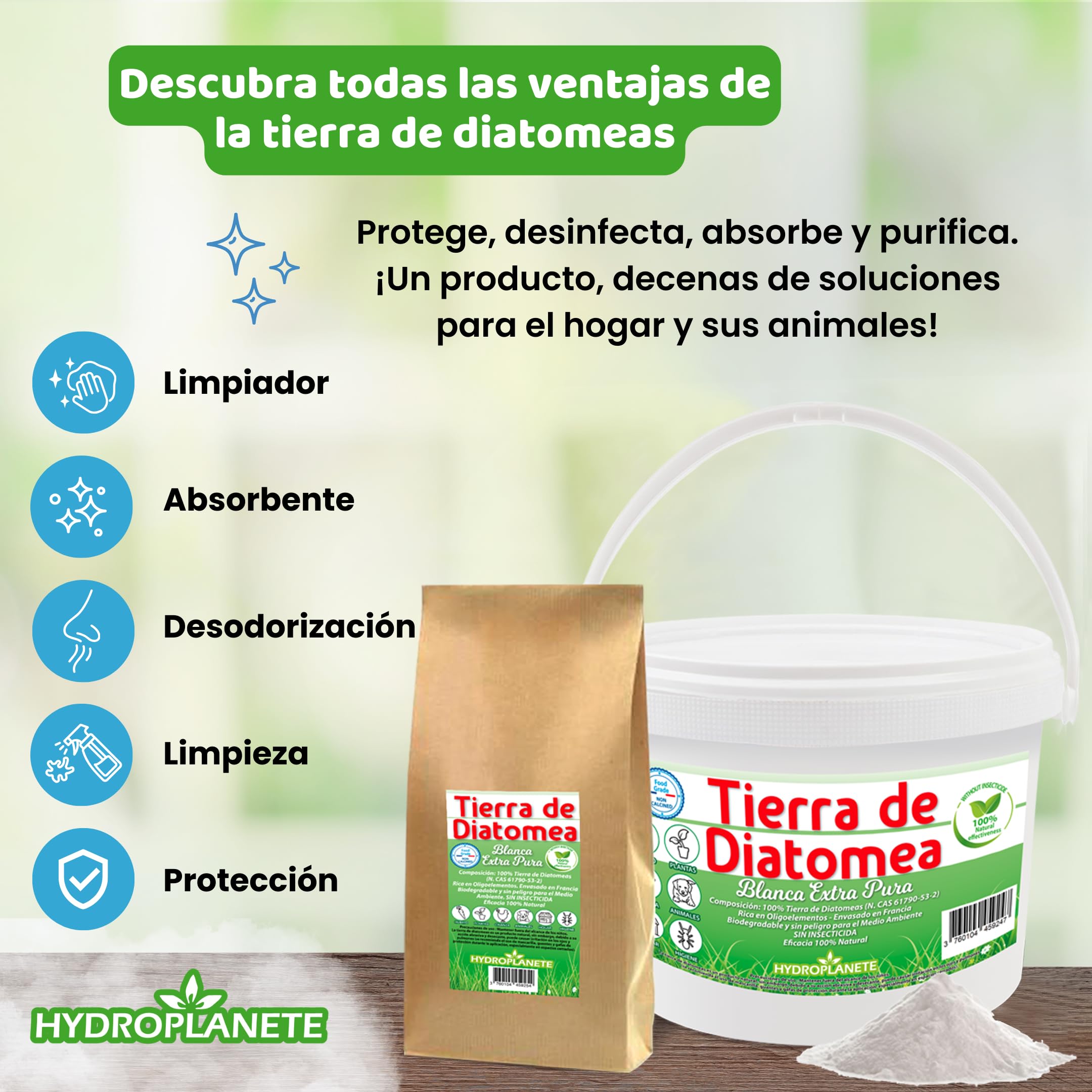 HYDROPLANETE Tierra de Diatomeas Blanca 400g 1kg 2kg 5kg 10kg 20kg - Grado Alimenticio, Alta Pureza 100% Natural, Origen España (10 kg)