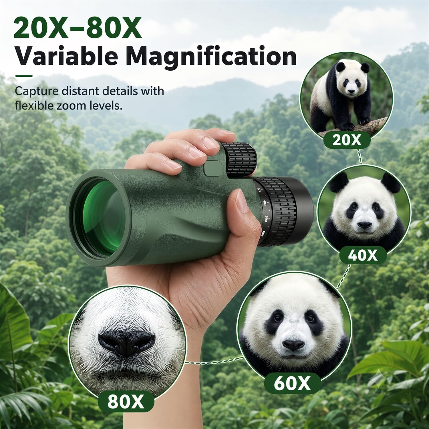 Monocular Telescope 80x100, Wide Field HD Monoculars for Adults with Tripod & Phone Adapter, Perfect for Bird Watching, Hunting, Hiking & Outdoor Activities -Green