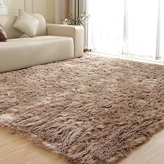 12 Bedroom Rug Ideas for Soft Warm Grounding Texture 46 Fluffy Beige 8X10 Area Rug Faux Sheepskin Shaggy Fur Rug Washable for Li...