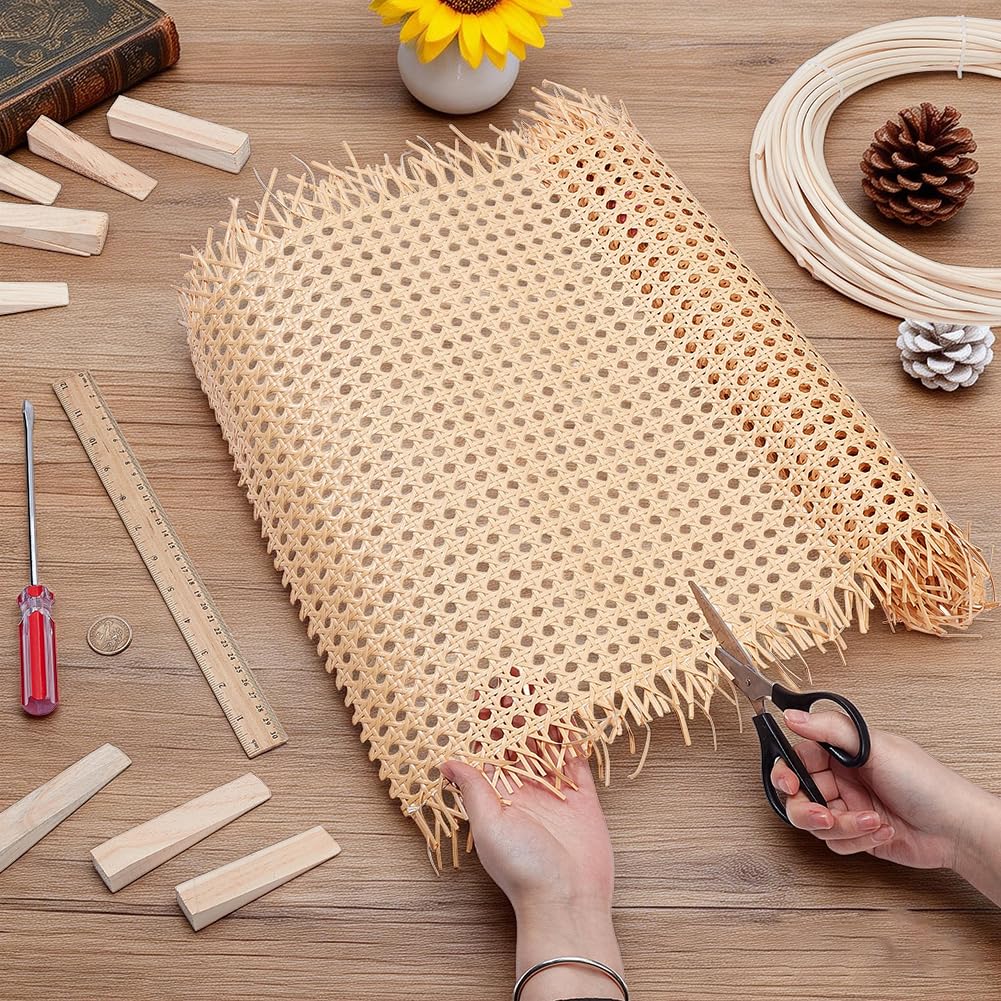 NBEADS Kit di riparazione in rattan, include una rete di rattan intrecciato da 99,1 cm, una striscia rotonda in vimini naturale da 299,7 cm, 10 cunei triangolari in legno e 1 cacciavite in acciaio per