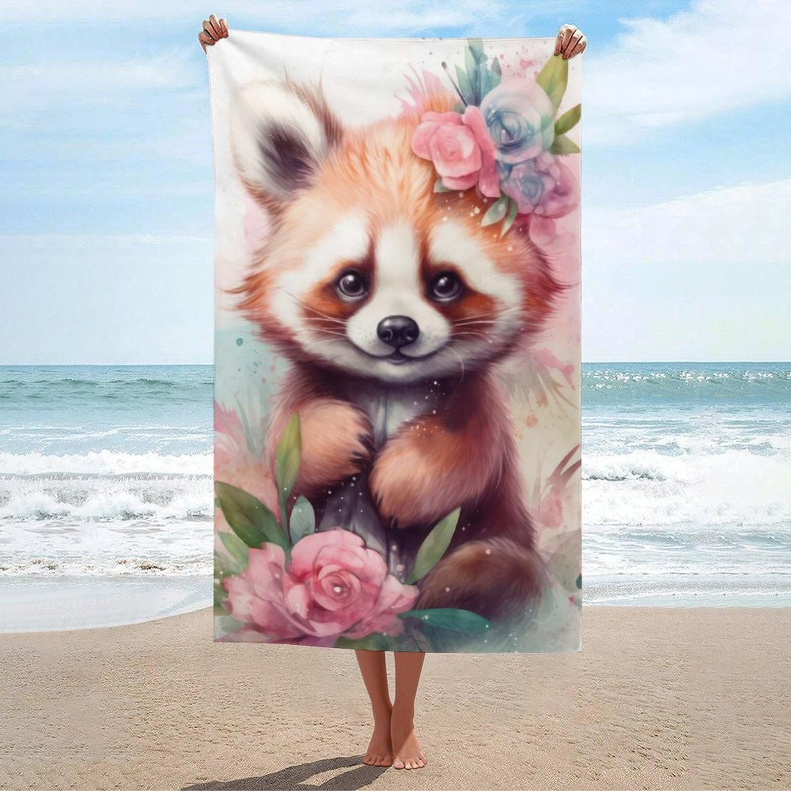 Serviette de plage ultra-absorbante et légère petit panda rouge