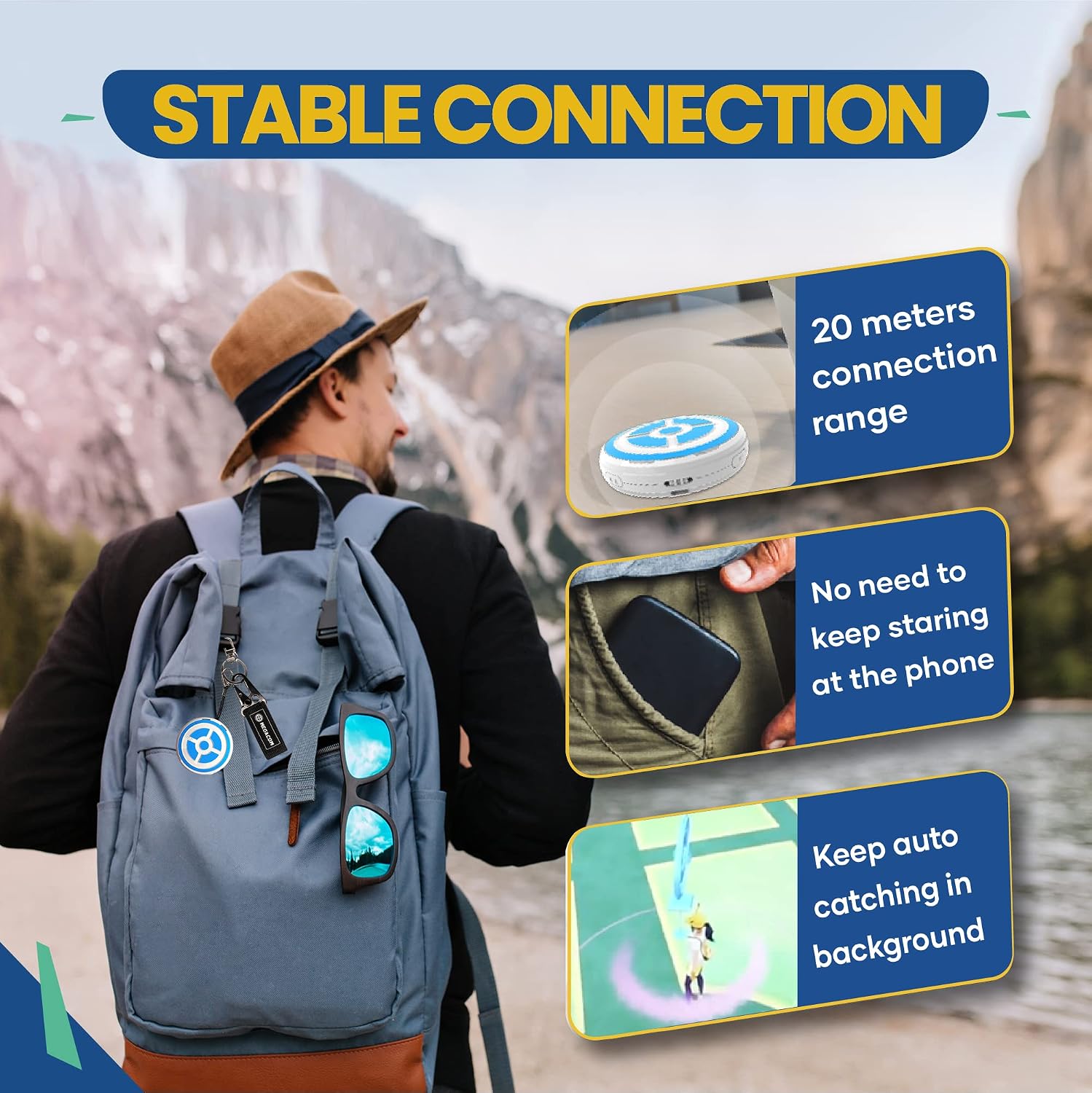 megacom DuoMon 1P/2P Auto Catcher for Go Plus - Compact Go Accessory with Auto Catch, Voice Notifications - Faster Bluetooth for Pocket Go (Black)