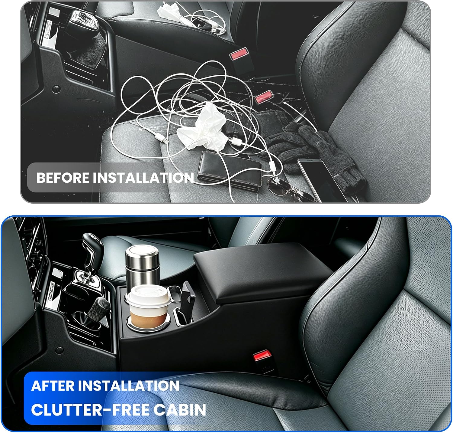 Center Console Organizer for Minivans, SUV,Van, with Cup & Phone Storage,Truck Bench Front Seats Center Console Organizer for Minivan &SUVs, Middle Van Floor Console Organizer Storage Box