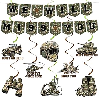Camouflage We Will Miss You Banner Military Welcome Home Army Banner Patriotic Soldier Hanging Swirls Military Homecoming Army Go Away Party Decorations for Men Women Memorial Day and 4th of July