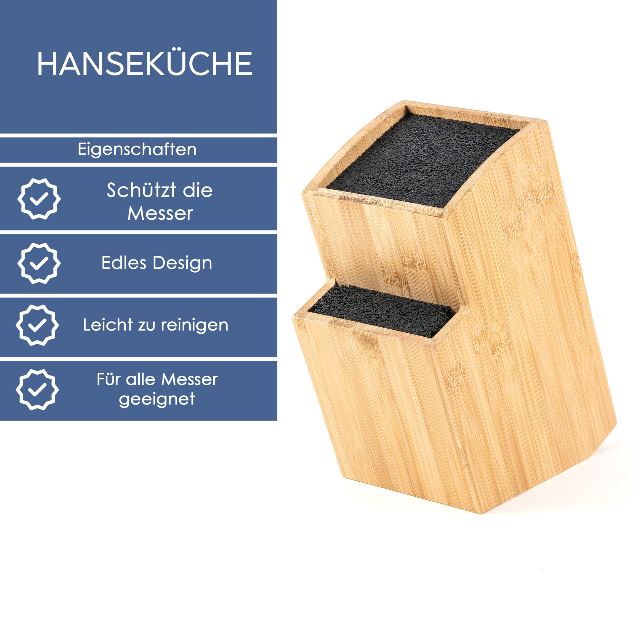 Hanseküche Messerblock - Messerhalter ohne Messer aus Holz Messerbrett (Bambus Braun, Quadratisch Schräg)