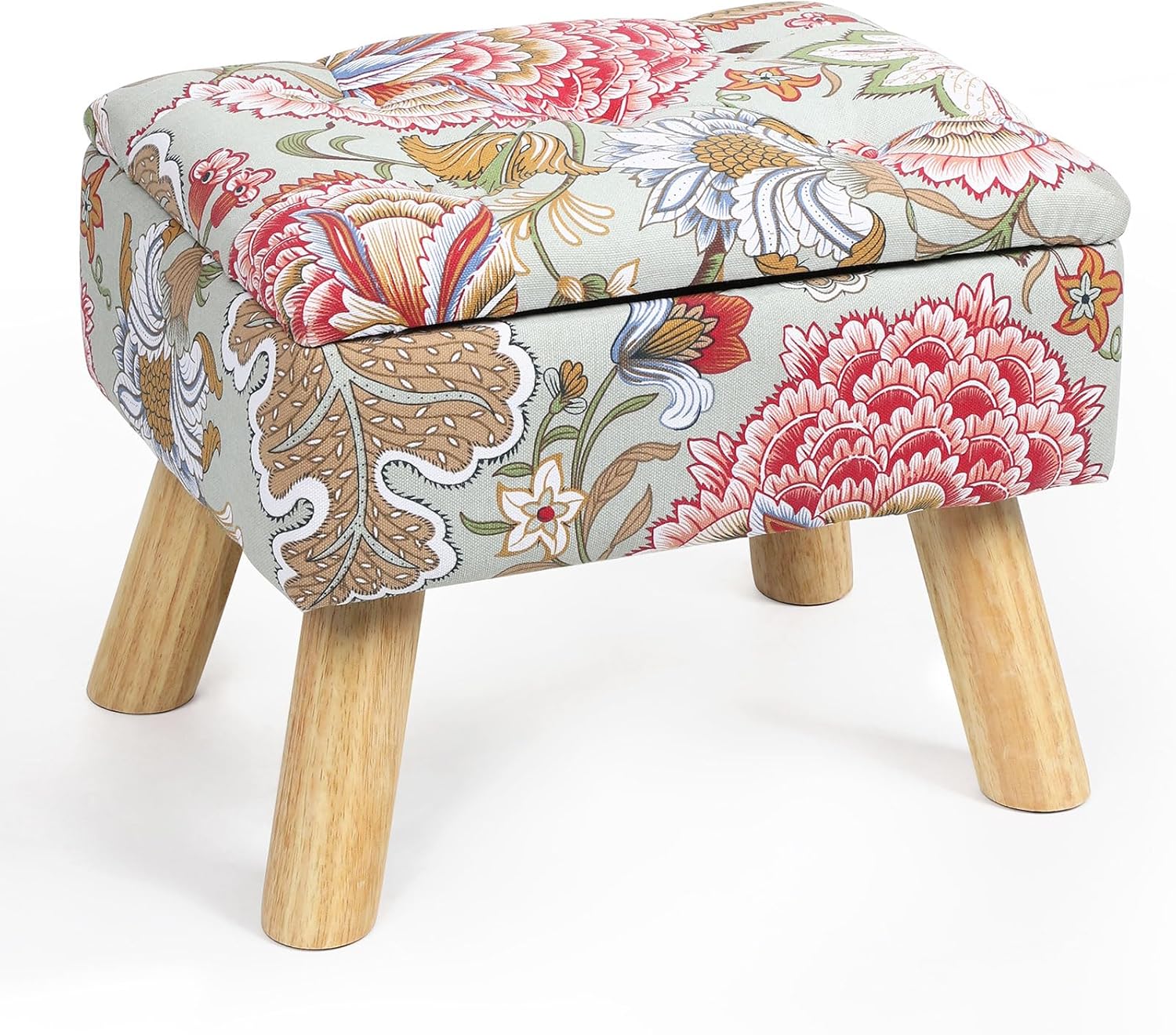 Round Storage Ottoman with Reversible Tray Lid, 12.7 "W x 10.6 "H Upholstered Footrest Pouf with Anti-slip & Scratch-resistant Foot Pads, Stain-Resistant Fabric Pouf, for Living Room, Bedroom, Dorm