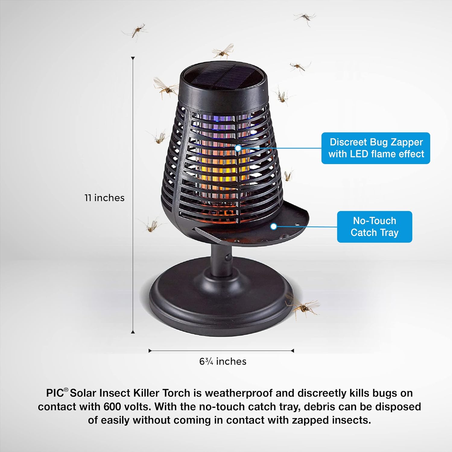 PIC Solar Insect Killer Torch (DFST), Bug Zapper and Accent Light, Solar Bug Zapper - Kills Bugs on Contact : Patio, Lawn & Garden