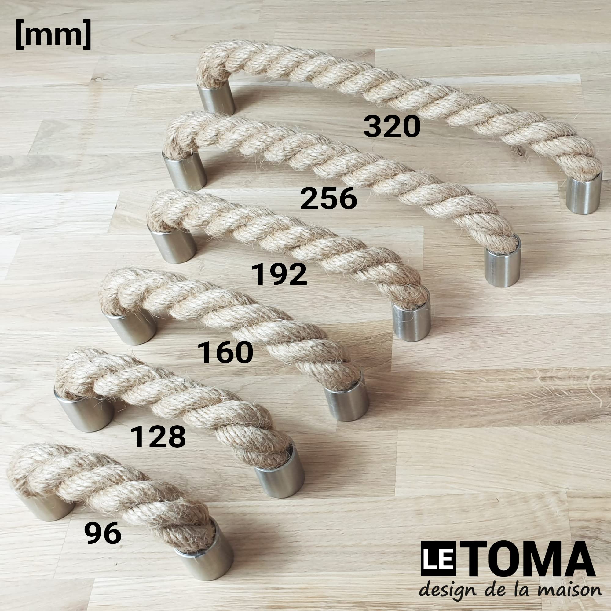 LeTOMA Furniture handle made of jute rope, diameter 16 mm, hole spacing