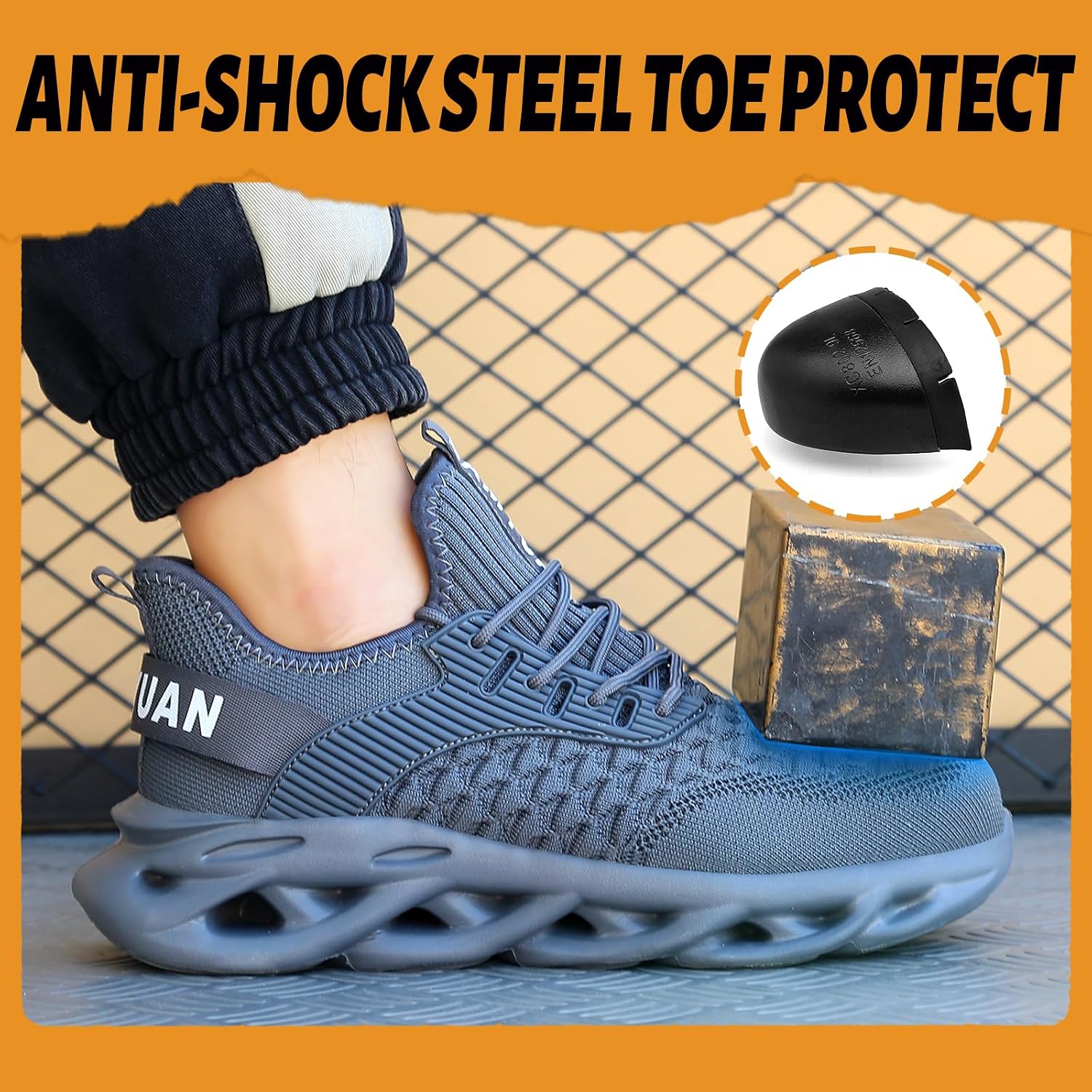 Steel Toe Shoes for Men Safety Work Sneakers Non Slip Indestructible Puncture Proof Comfortable Suitable for Construction Sites Warehouses Transportation Factories