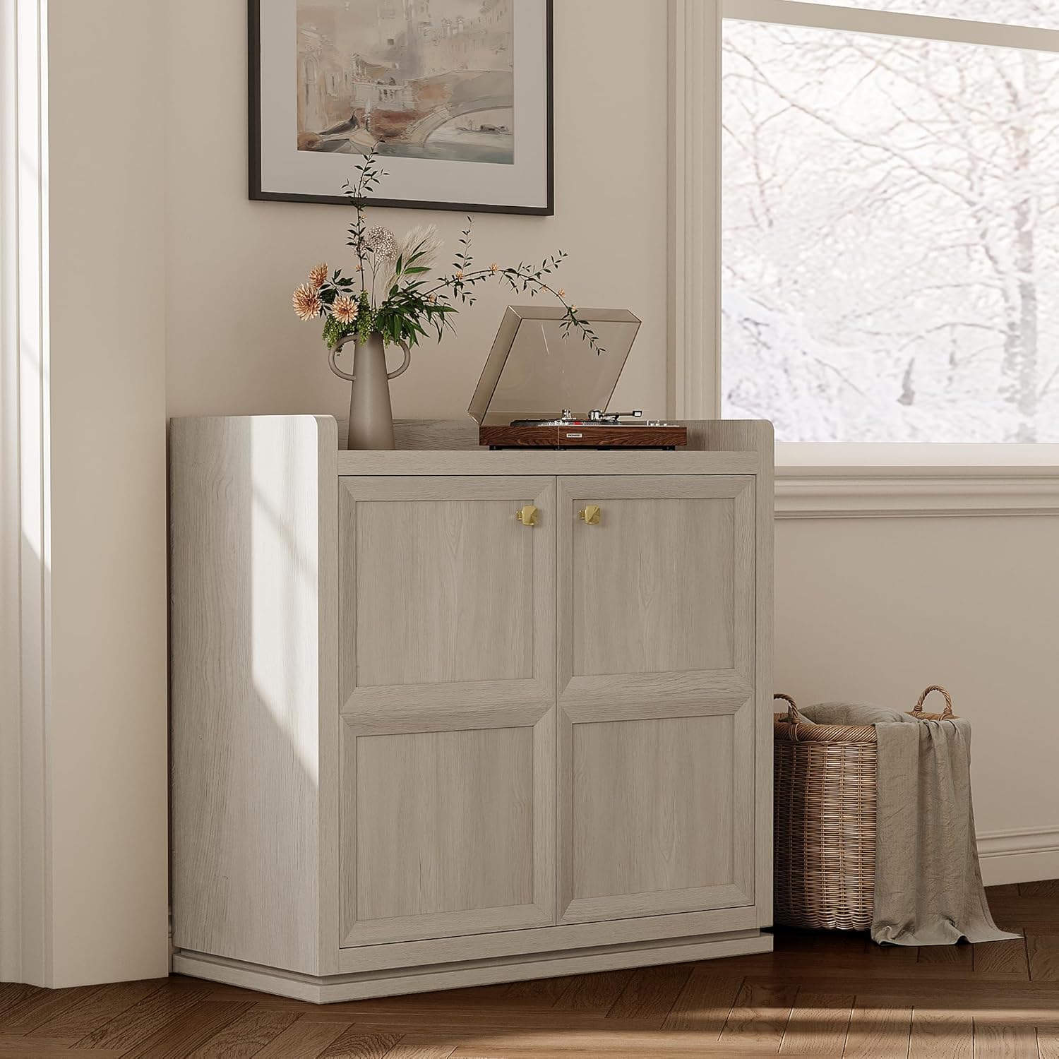 SICOTAS Buffet Cabinet with Storage 67" Sideboard Accent Storage Cabinet for Bedroom Dining Room Living Room Entryway with Doors & Shelves Modern Buffet Table with Golden Handle Credenza Side Board