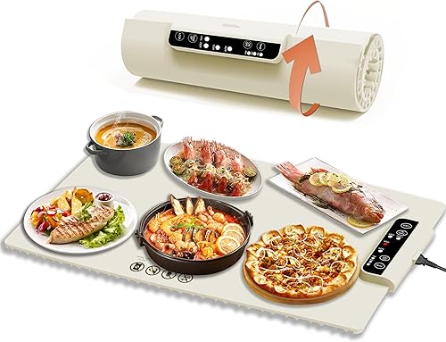 Auyuiiy - Bandeja de calentamiento eléctrica con 3 temperaturas ajustables, calentador de alimentos 6 en 1 de silicona para fiestas, diseño plegable
