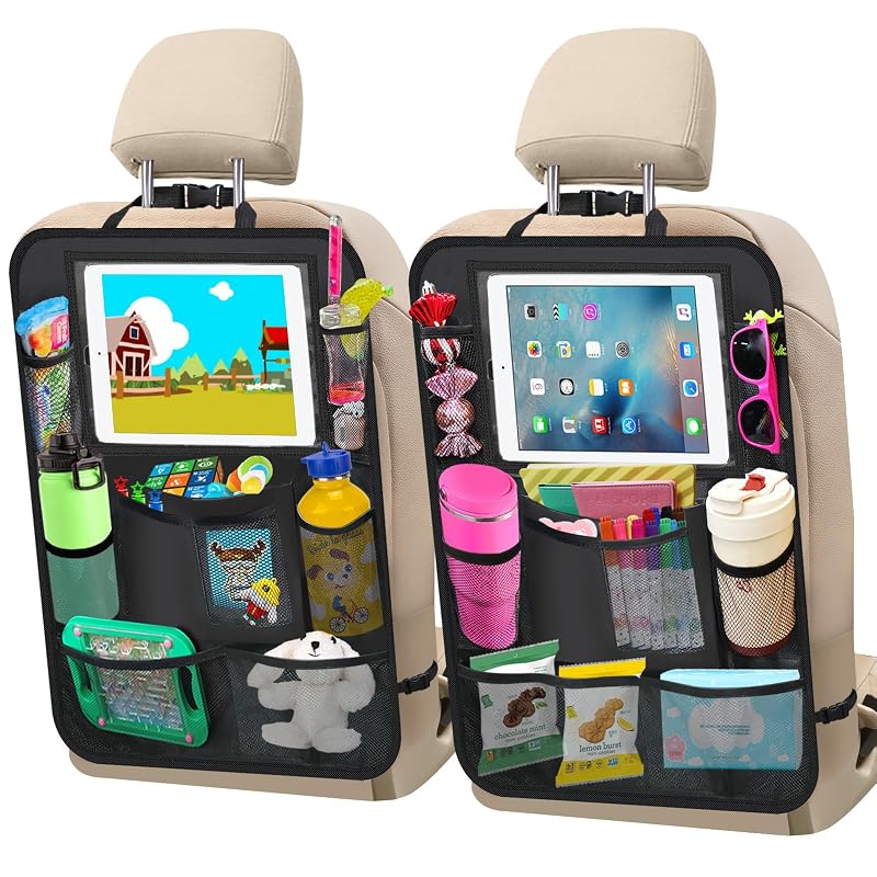 Organizador para Encosto de Banco com 10 Bolsos e Porta-Tablet de 27,9 cm Zecirl Preto, 2 unidades
