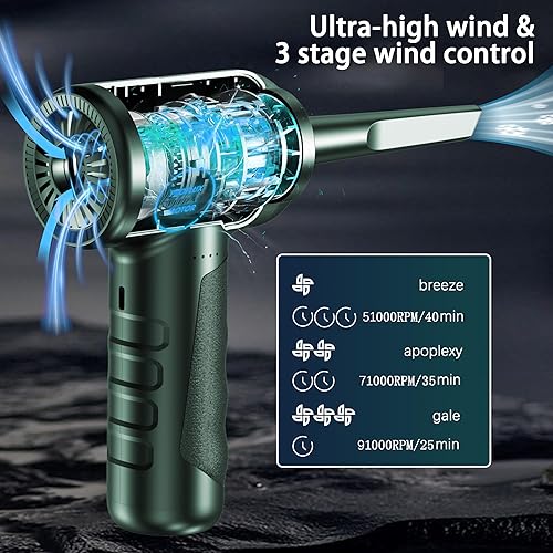 Miniatura 8 de Plumero de aire comprimido 4.0, soplador de aire inalámbrico, plumero de aire eléctrico para limpieza de teclado y PC, kit de limpieza de aire,