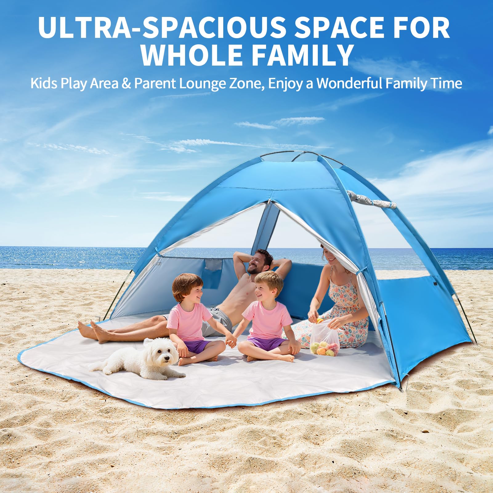 COVACURE Beach Tent Sun Shelter for 3-4 Person - UPF 50+ UV Protection Beach Shade, Waterproof & Lightweight, Easy Setup Portable Sun Canopy for Camping, Fishing, Beach