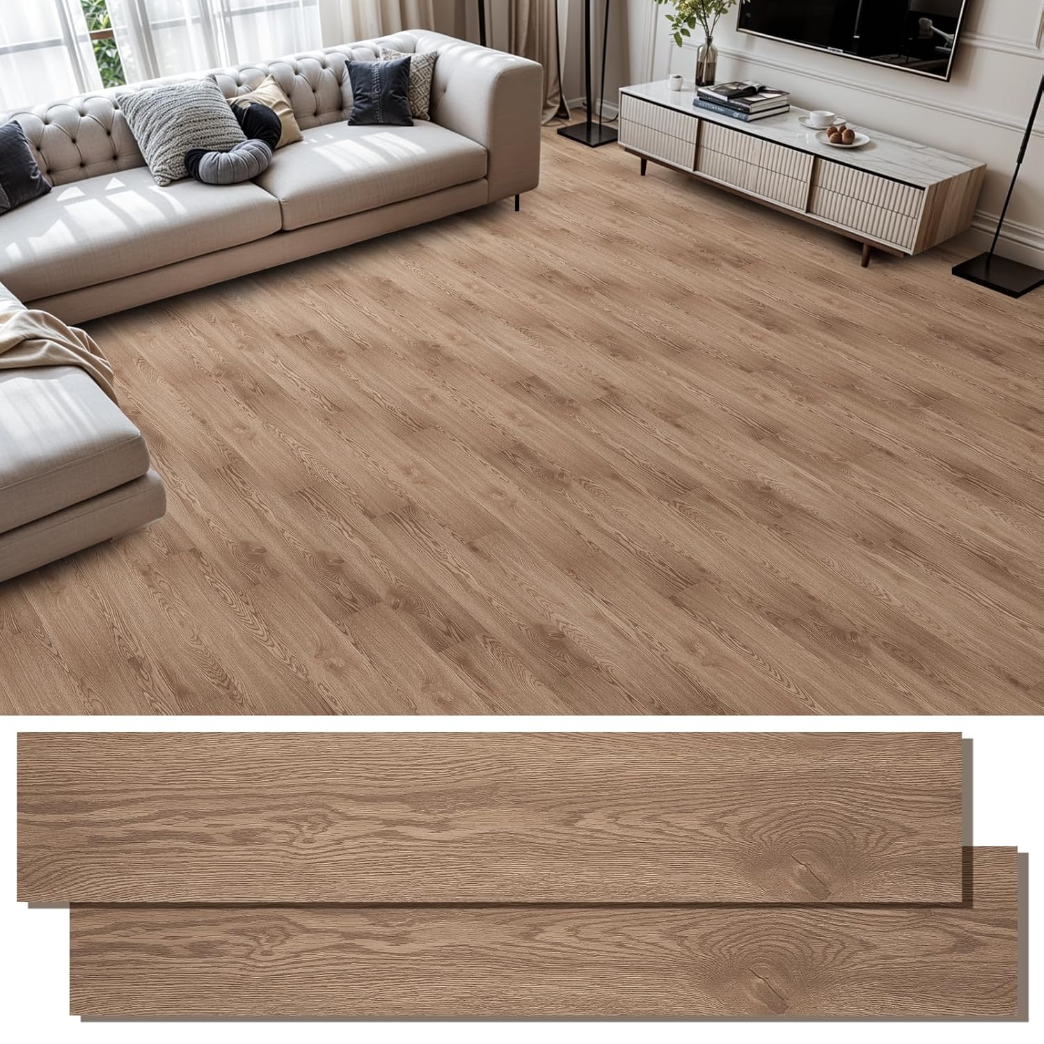 INMOZATA Peel and Stick Floor Tile, 36Packs 54 Sq. Ft Vinyl Flooring Plank 36"x 6" Peel and Stick Vinyl Flooring Tile Waterproof Wood Grain for Bedroom, Living Room, Kitchen, RV(Smoke Oak)
