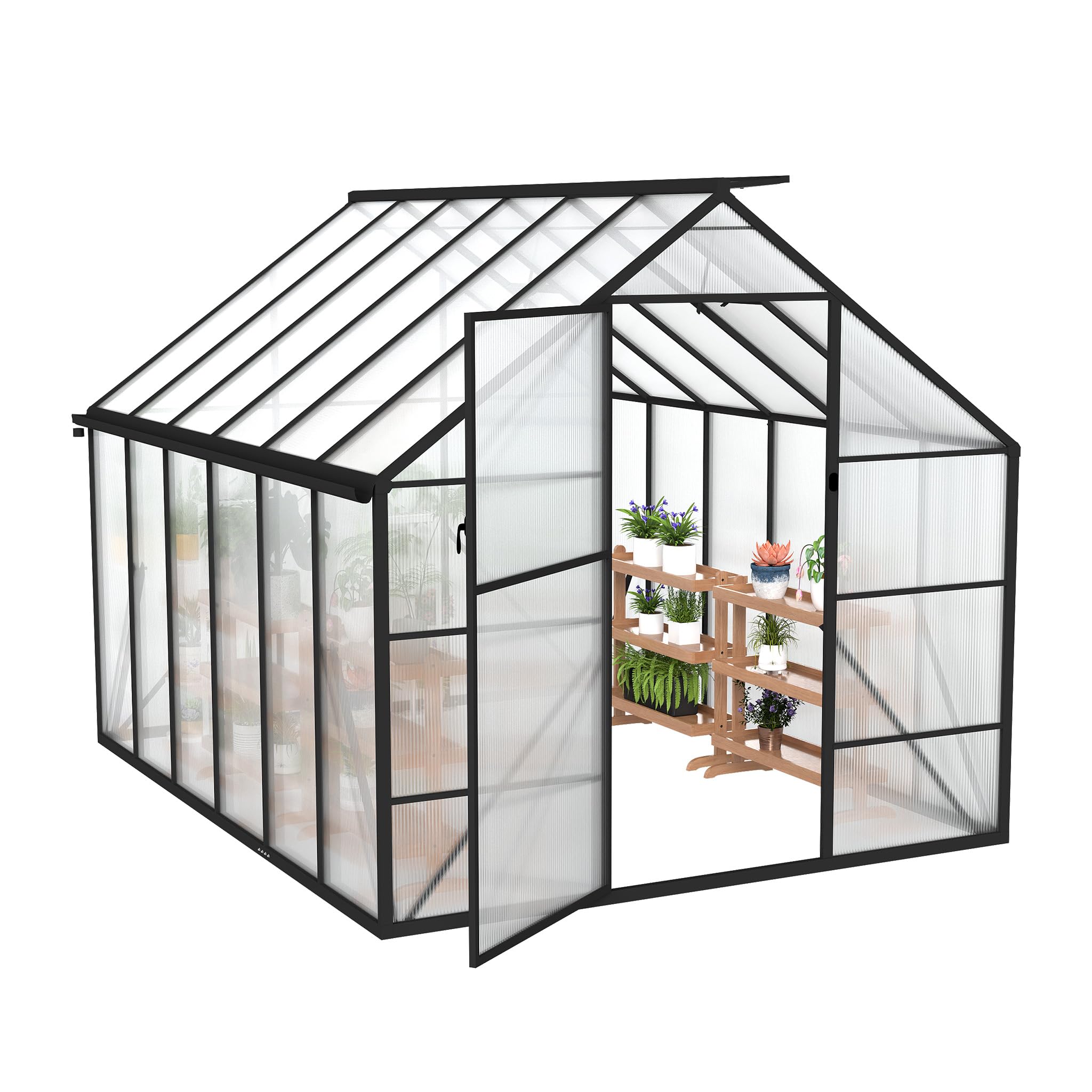 YRHome Premium Gewächshaus Aluminium 310x250x205cm 7.75m² Begehbares Garten-Gewächshaus mit verstärktem Fundament & Dachfenster & Tür Wetterfest & temperaturbeständig für Tomaten, Gemüse & Pflanzen