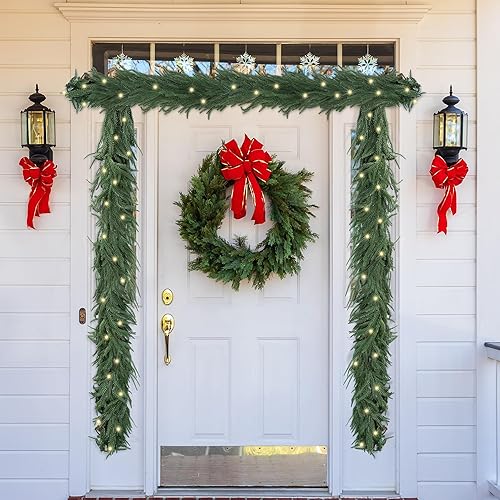Miniatura 7 de Fovths Paquete de 2 Guirnaldas de Navidad de Norfolk de 6 Pies, Guirnalda de Pino de Invierno con Cadena de Luces, Guirnalda Artificial Verde de