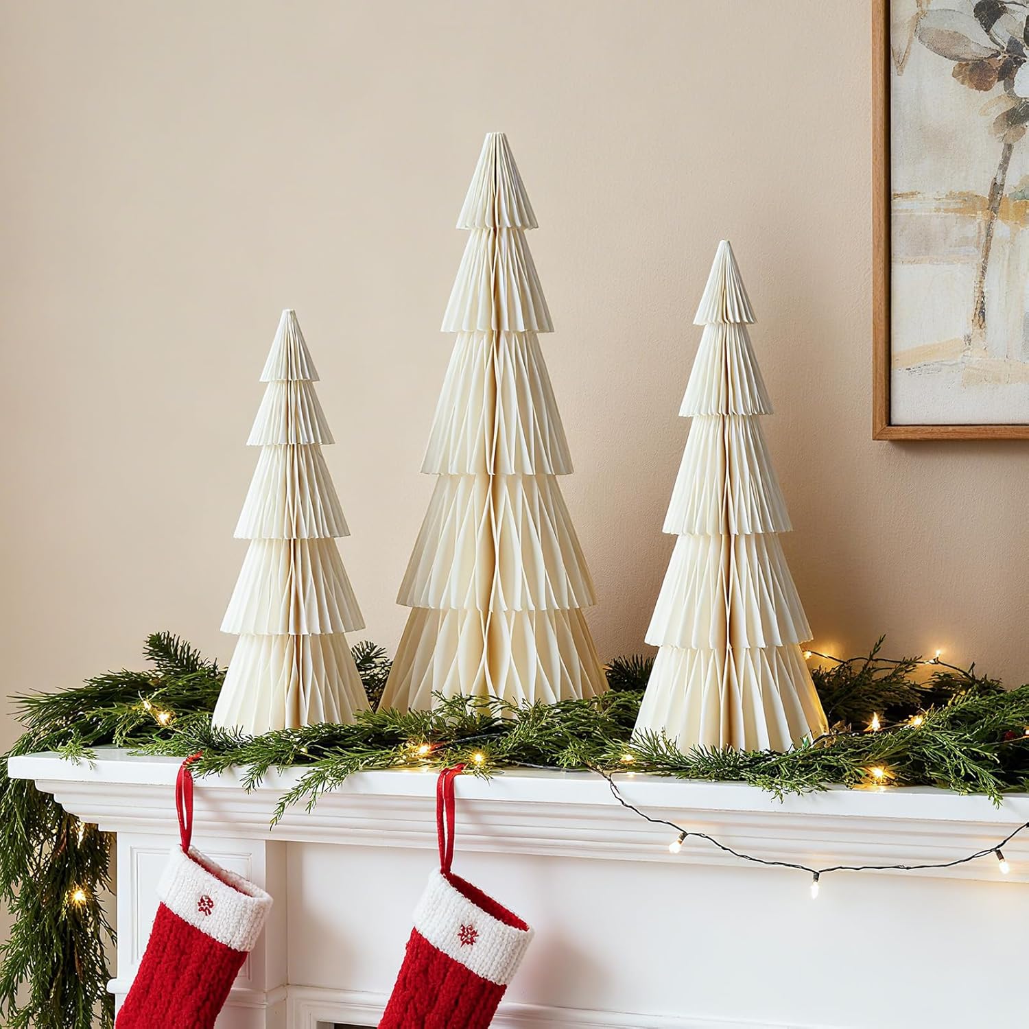 White Paper Christmas Tree, 3 Pcs Tabletop Christmas Decorations with Magnetic Closure, 8" 10" 12" Foldable Reusable Paper Trees for Holiday Table Centerpieces, Mantel & Winter Home Decor