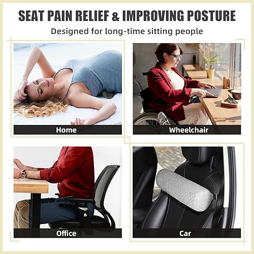 Miniatura 7 de Almohada de espuma con soporte lumbar para soporte de espalda, cojín de apoyo lumbar con funda de almohada y correa ajustable para oficina, silla de