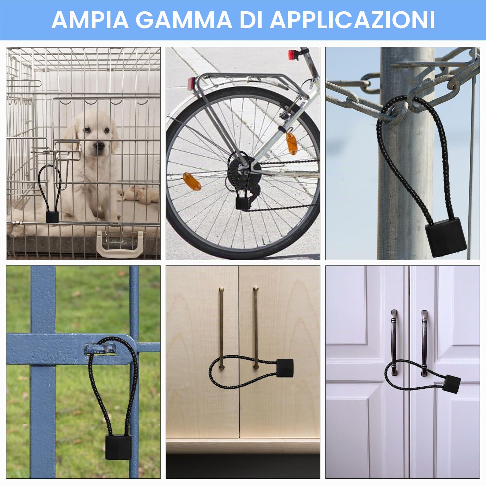 2 Lucchetti con Chiav, Lucchetto 28 CM con Fune Metallica nero a Chiavi Uguali, Lock bici, Lucchetto Armadietto, Lock Bicicletta, per Valigia, Casco, Armadio
