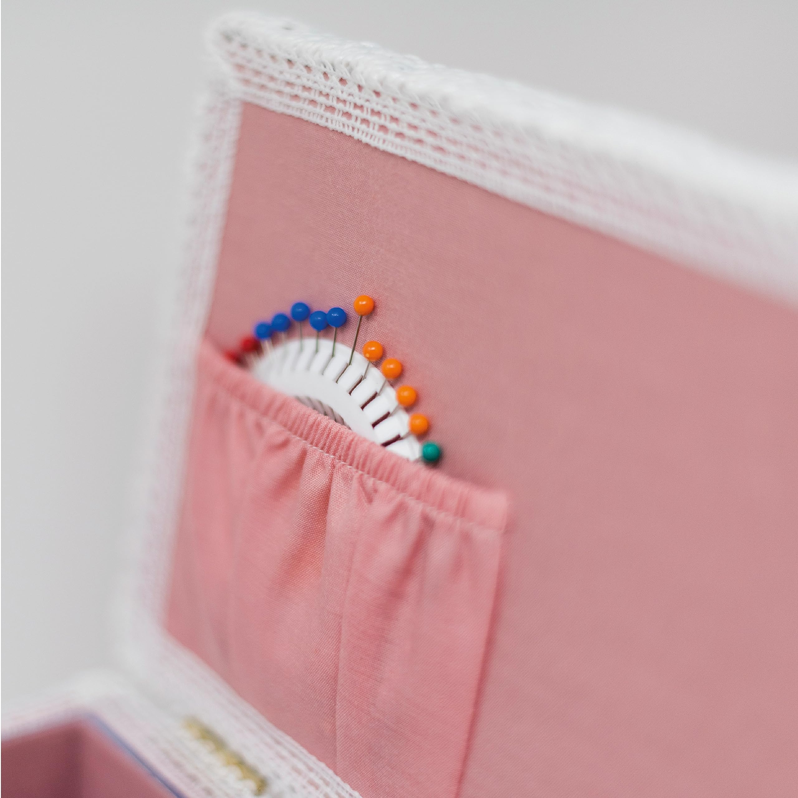 Korbond Cestino da cucito, con doppio coperchio, motivo a pois, 17 x 24 x 31 cm, colore: Rosa
