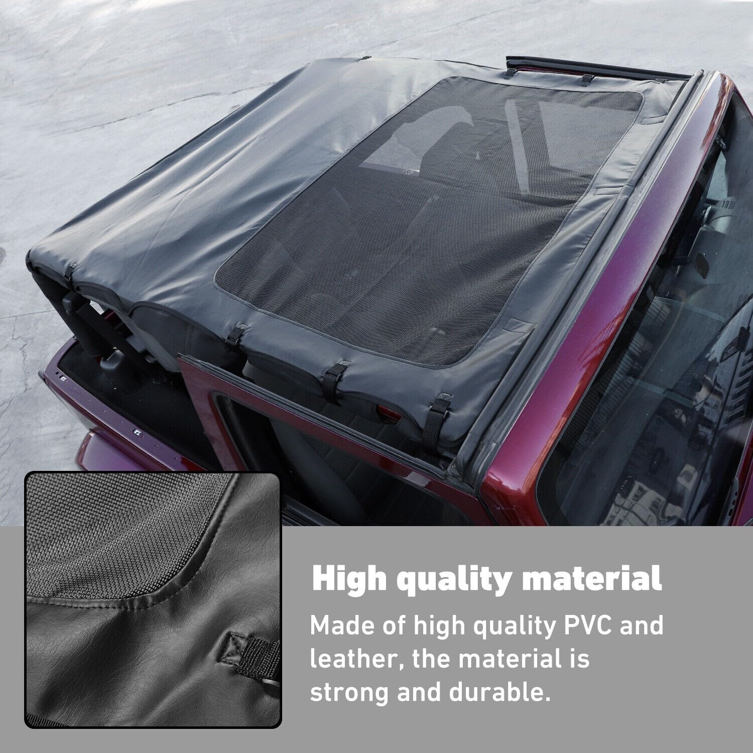 Roof Sunshade Mesh Top Bikini PVC Leather Cover + 2Door Front Rear 1 Piece/Set for Jeep for Wrangler 2007-2017 for Wrangler JK 2018 Black 221107L0969