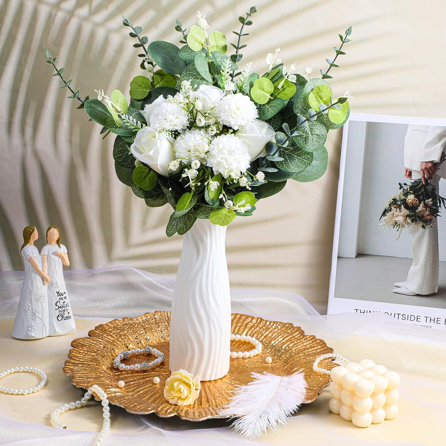 100PCS 7 Kinds Wedding Bouquet Artificial Eucalyptus Stems with Faux Baby Breath Flowers Fake Greenery Branches and Faux Eucalyptus Stems for DIY Floral Arrangement Vase Centerpieces Home Decor - Image 7