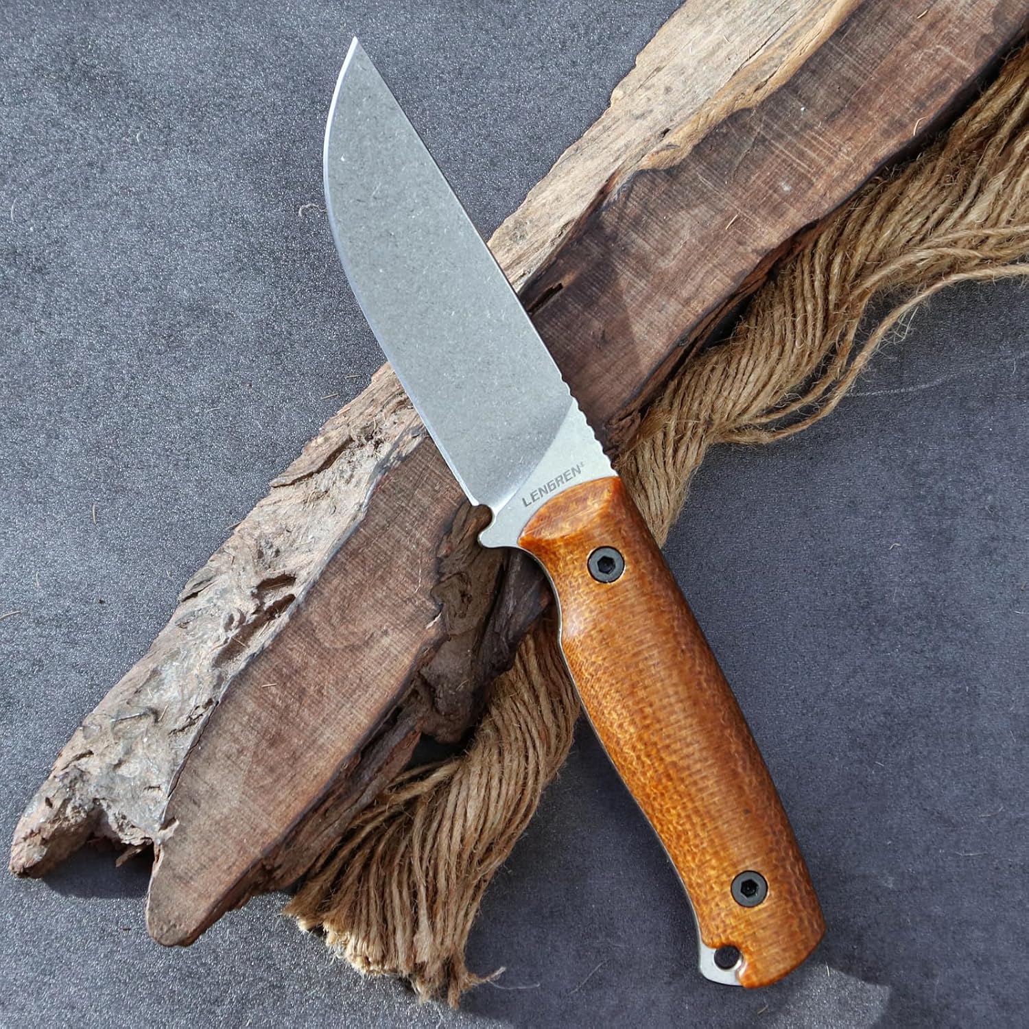 SENTRY Lighweight Tactical Fixed Knife 8.5" DC53 Steel Full Tang, Desert Tan Kydex Sheath, Brown Linen Micarta Handle 160g Survival EDC for Outdoor Camping Hunting (White)