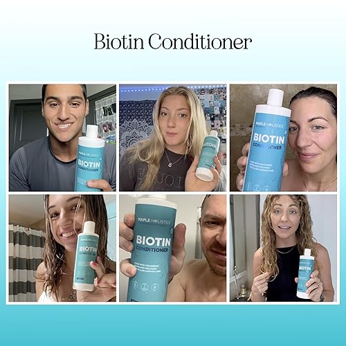 Miniatura 2 de Acondicionador de biotina para adelgazar el cabello, acondicionador voluminizador para cabello fino y débil, sin sulfato, parabenos y silicona, con